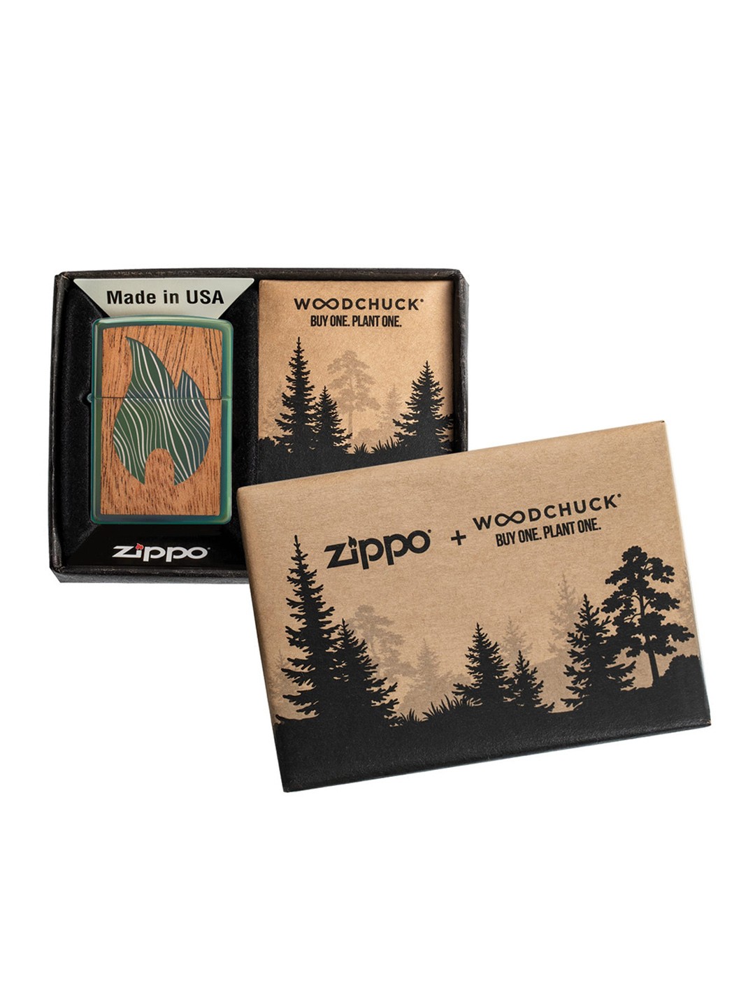 

Zippo Beige & Green Woodchuck USA Flame Pocket Lighter