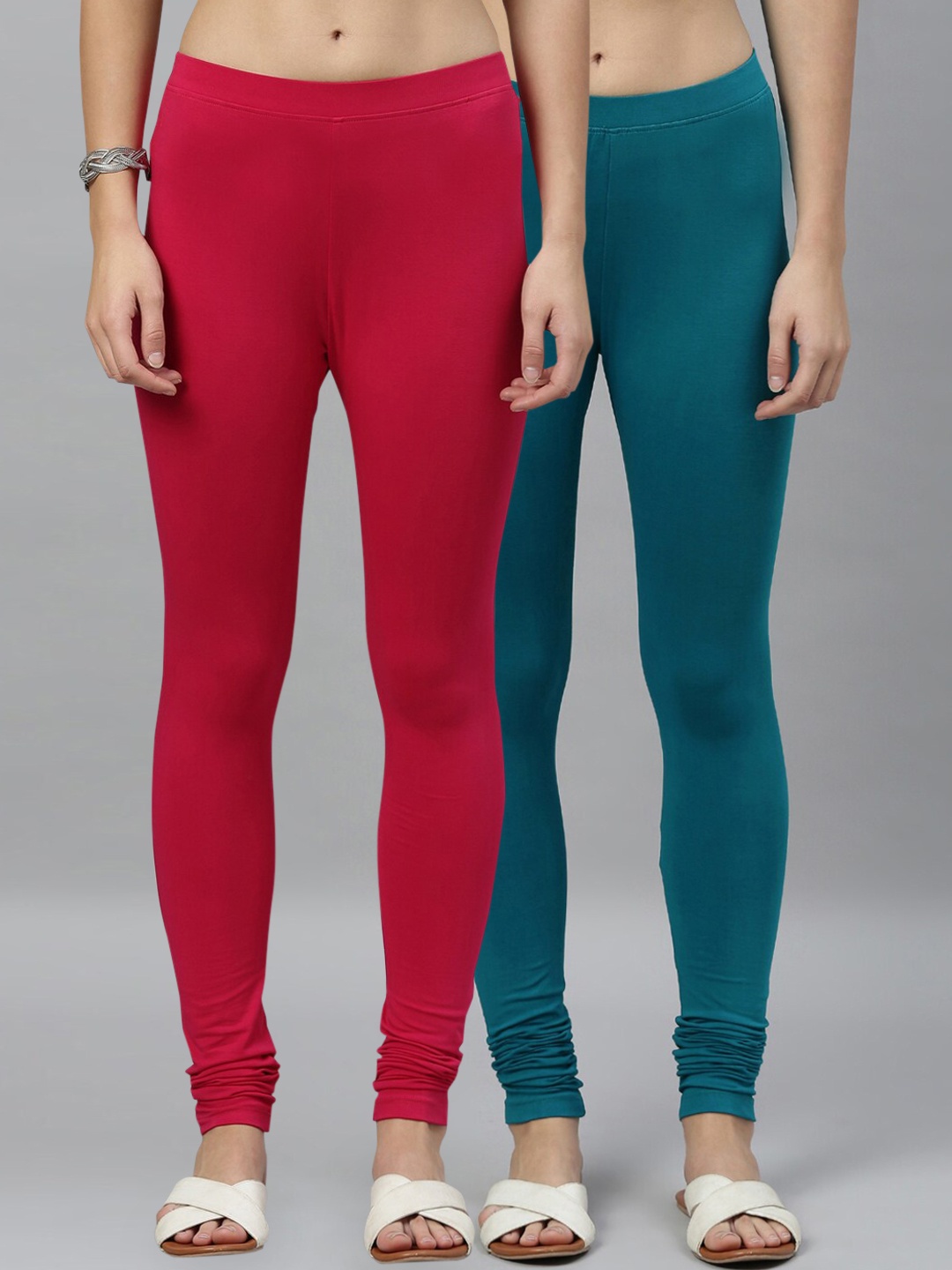 

Kryptic Women Pack Of 2 Solid Churidar-Length Leggings, Green