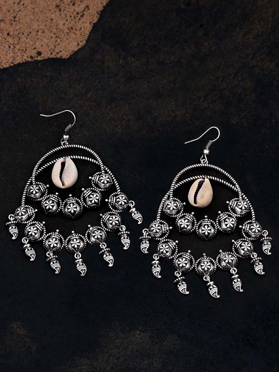 

Voylla Silver-Toned Contemporary Drop Earrings