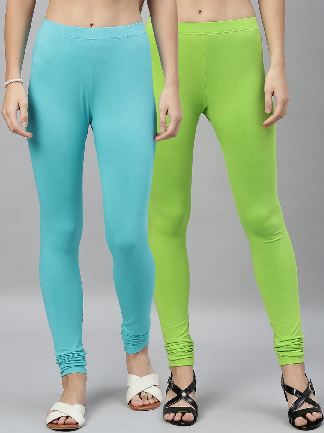 

Kryptic Women Pack Of 2 Solid Churidar-Length Leggings, Turquoise blue