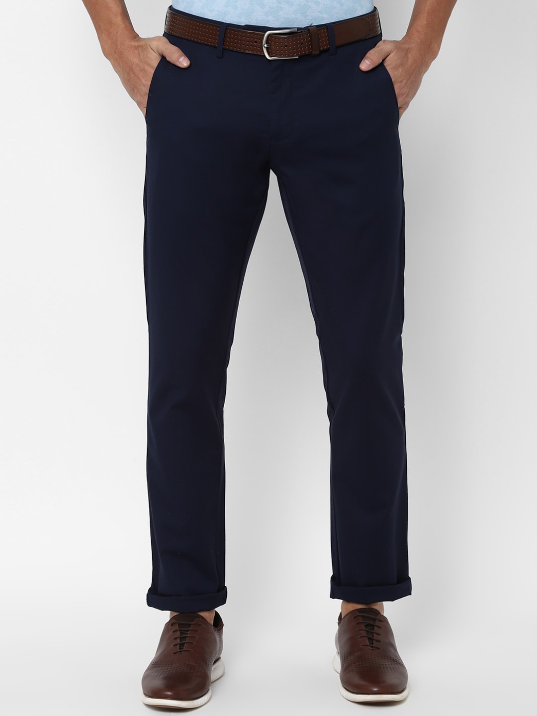 Allen Solly Men Navy Blue Slim Fit Solid Regular Trousers