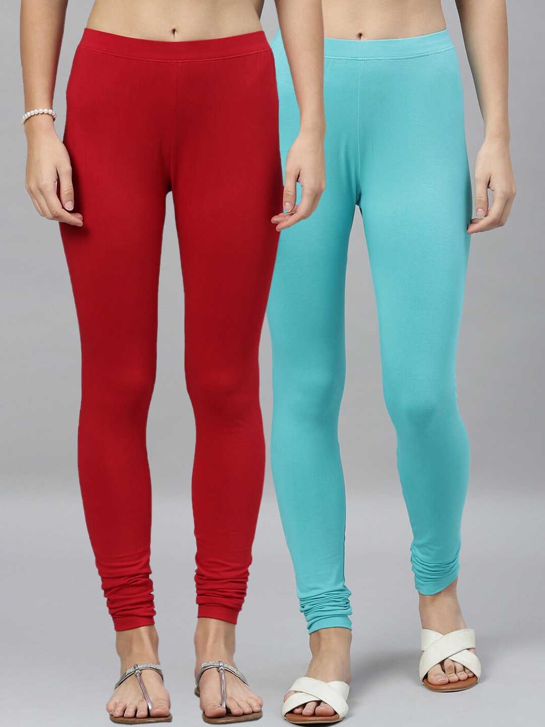 

Kryptic Women Pack Of 2 Solid Churidar-Length Leggings, Turquoise blue