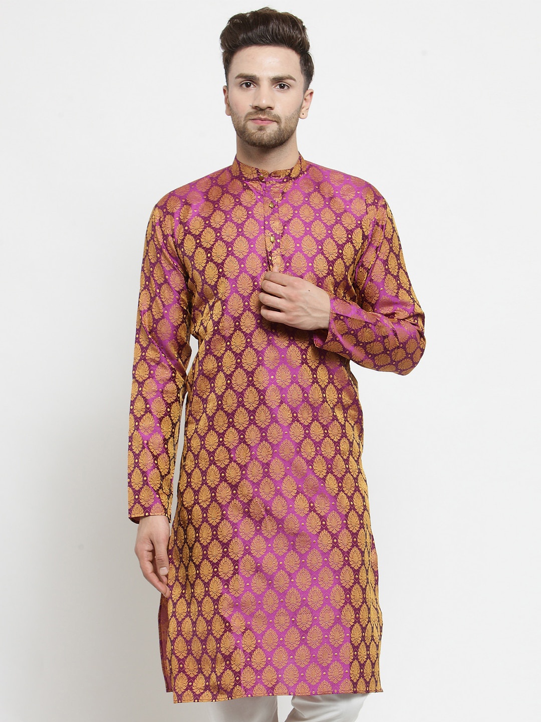 

Jompers Men Pink Printed Straight Kurta