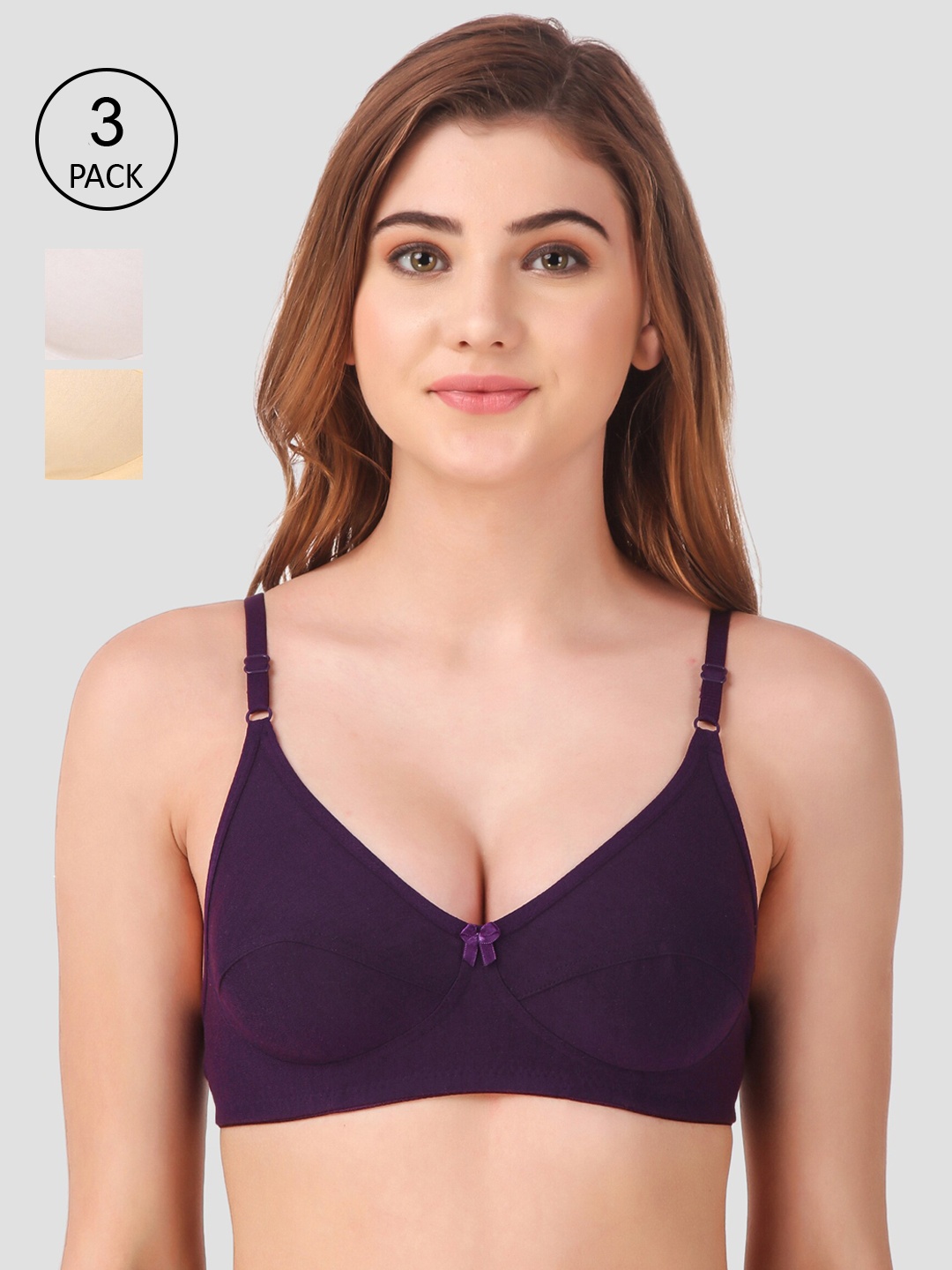 

Fasense Pack Of 3 Solid Non-Padded Non-Wired Everyday Bra-BVCOM013D, Purple