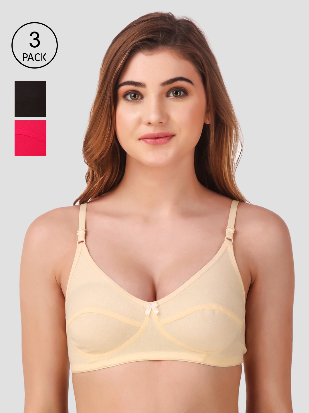

Fasense Pack Of 3 Solid Non Padded Non Wired Everyday Bra BVCOM013B, Beige