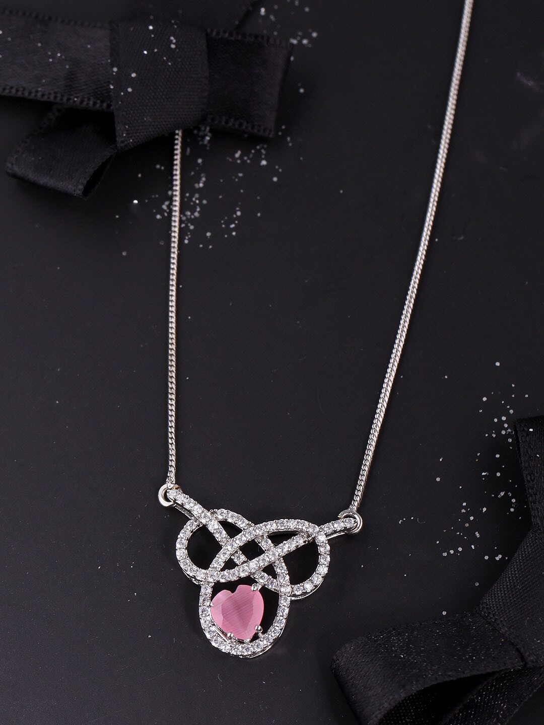 

Voylla Silver-Plated Love Knots Lover's Bend Pendant with Chain