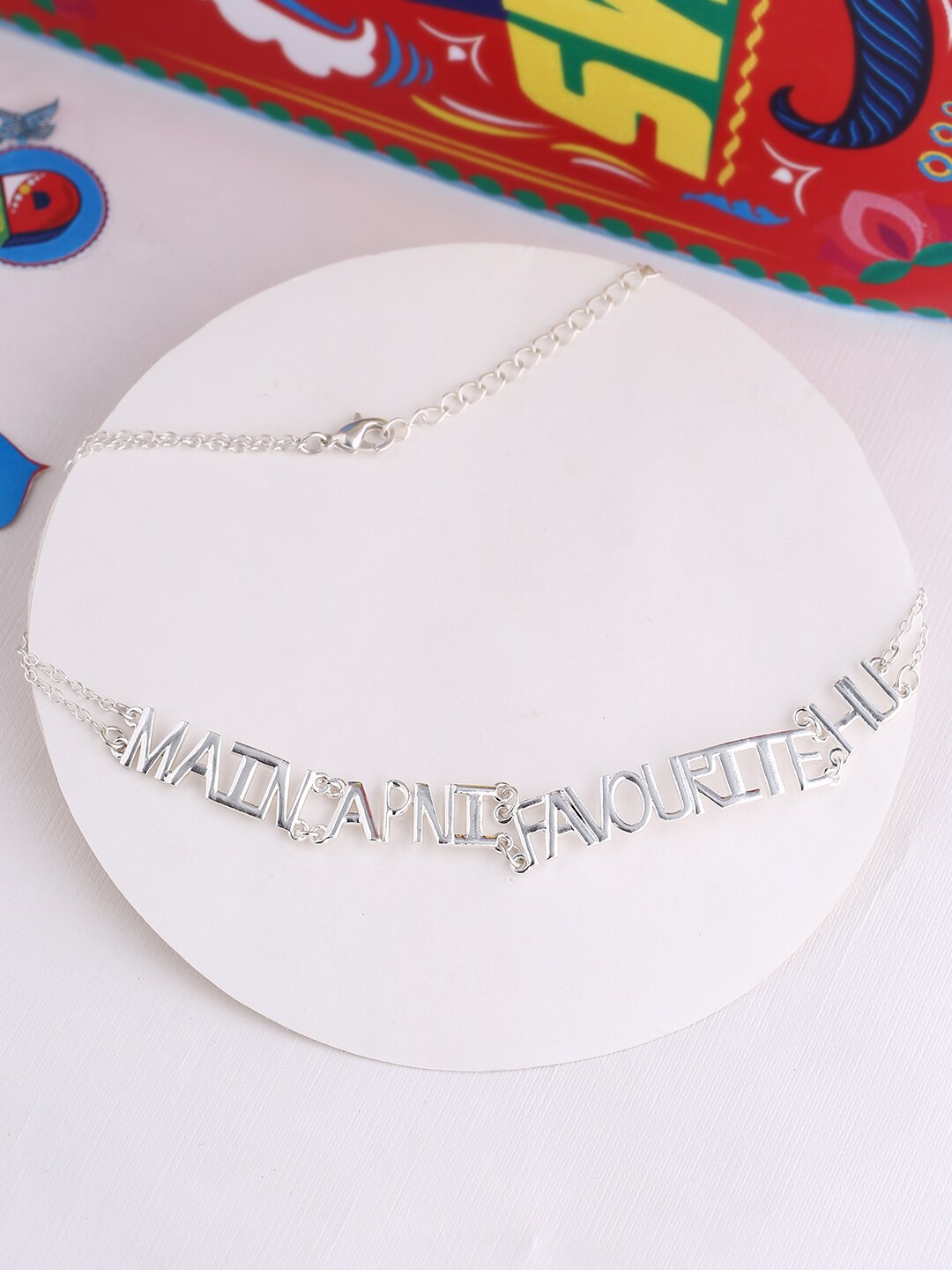 

Voylla Silver Plated Silver Toned Embellished Statement Necklace