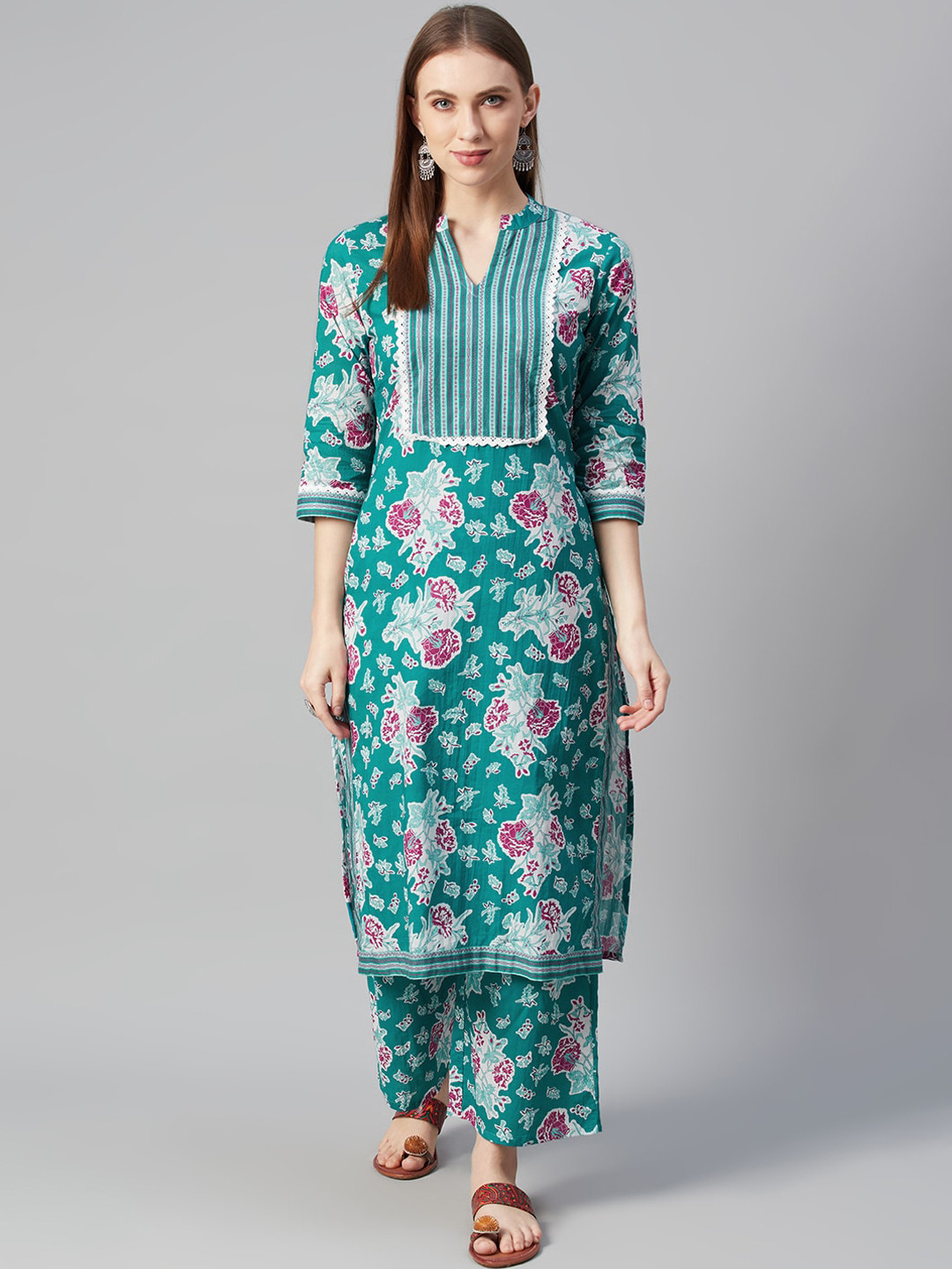 

ZIYAA Women Green Printed Straight Kurta
