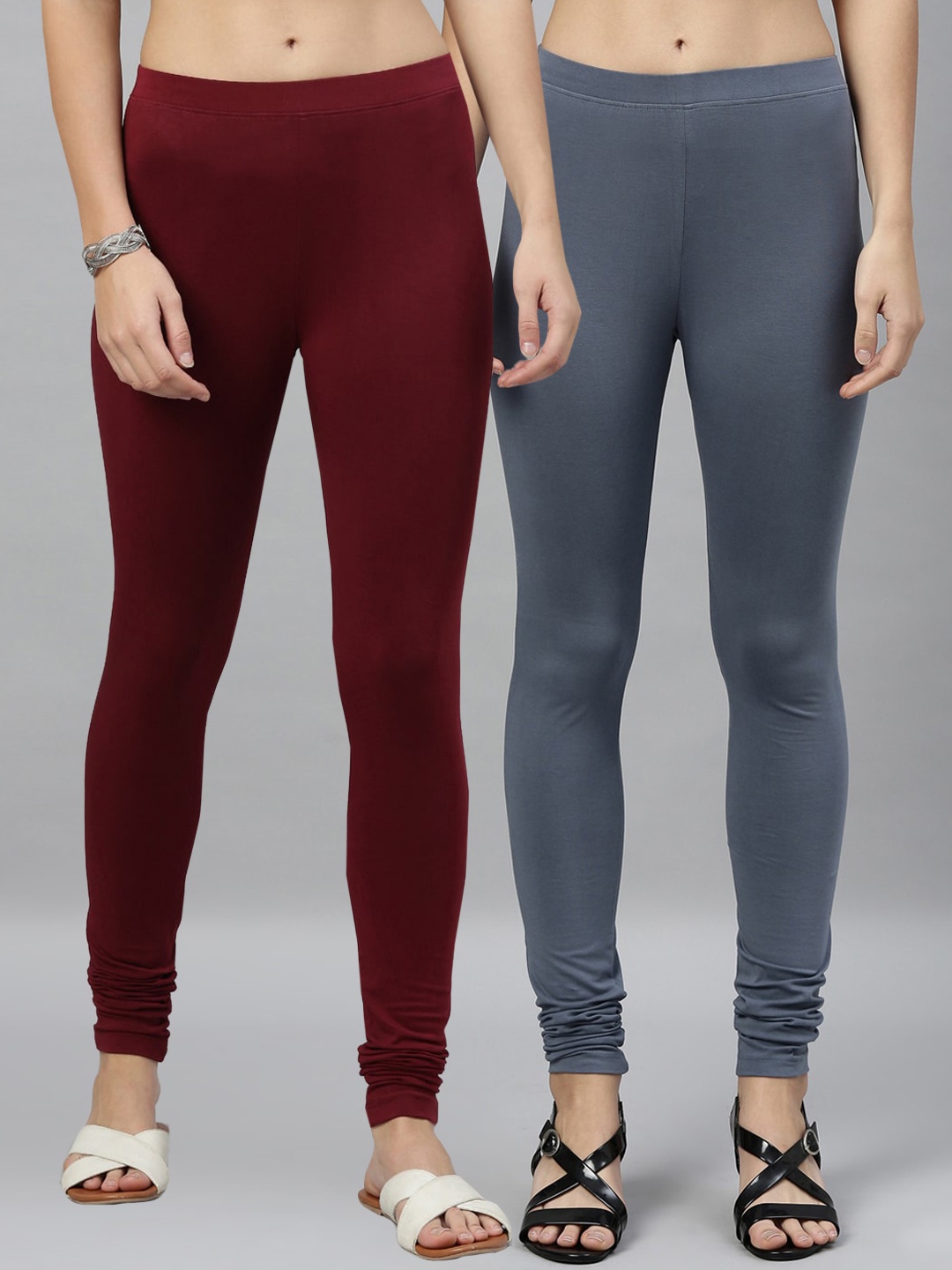 

Kryptic Women Pack Of 2 Solid Churidar-Length Leggings, Maroon