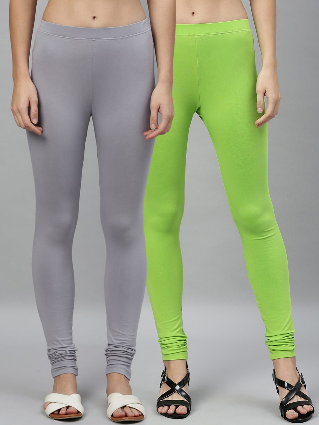 

Kryptic Women Pack Of 2 Solid Churidar-Length Leggings, Grey