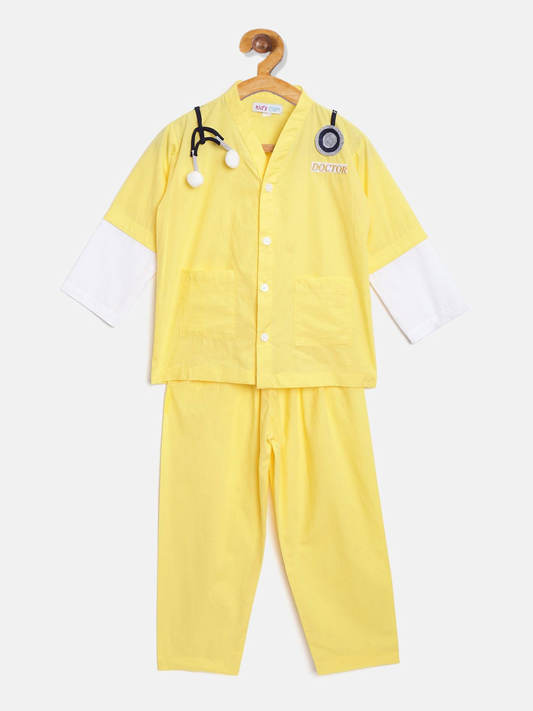 

Kids Clan Unisex Kids Yellow & White Doctor Patch Night Suit