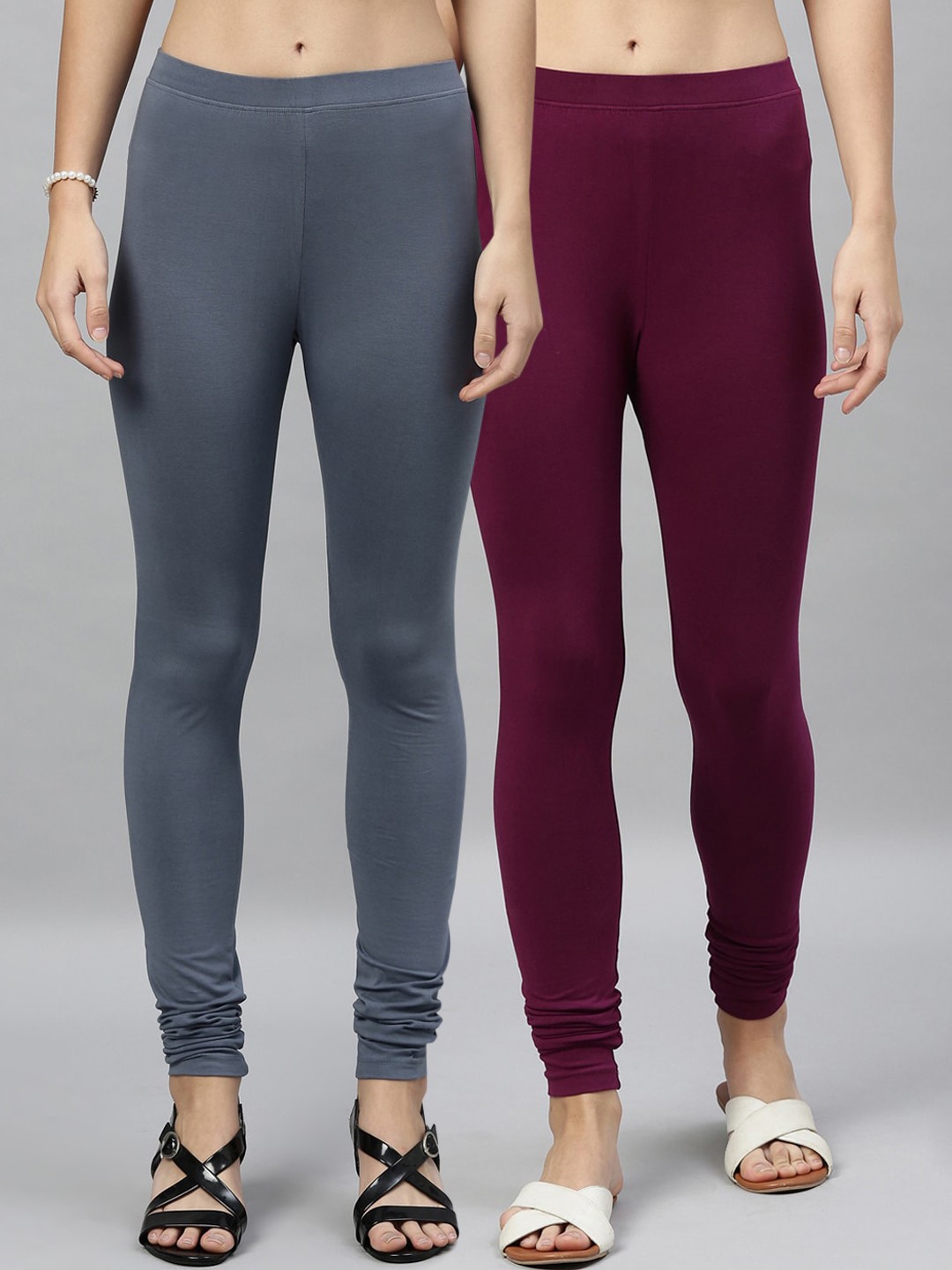 

Kryptic Women Pack Of 2 Solid Churidar-Length Leggings, Grey
