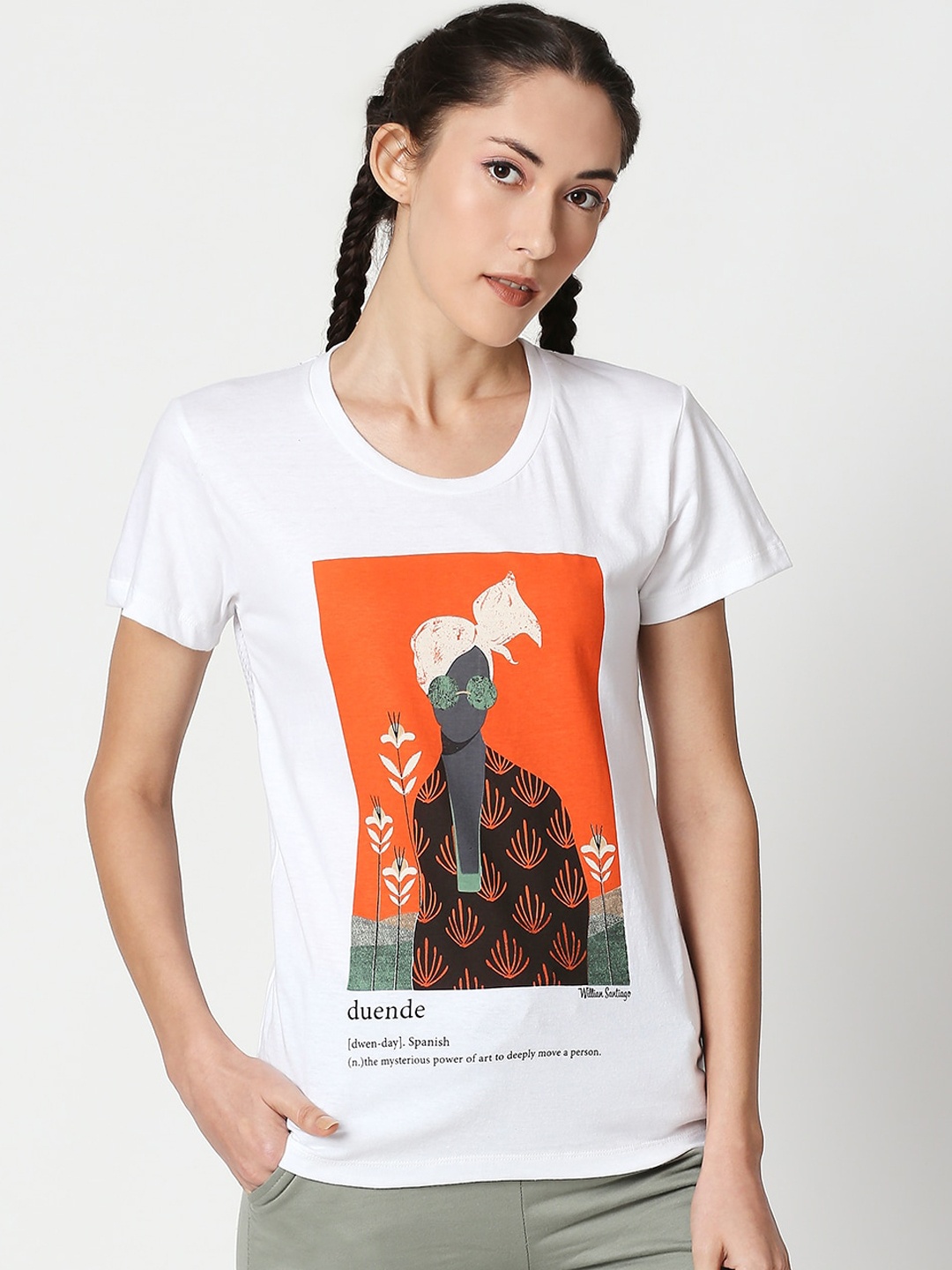 

Tuna London Women White Printed Round Neck T-shirt