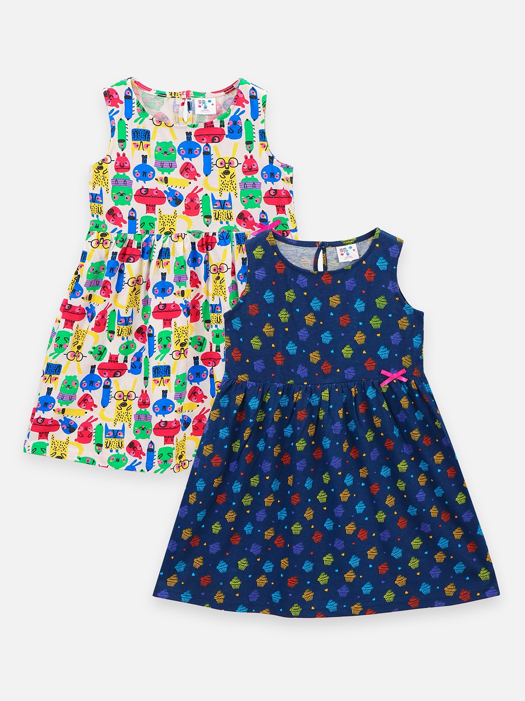 LilPicks Girls Pack of 2 Printed Fit and Flare Dress, Blue