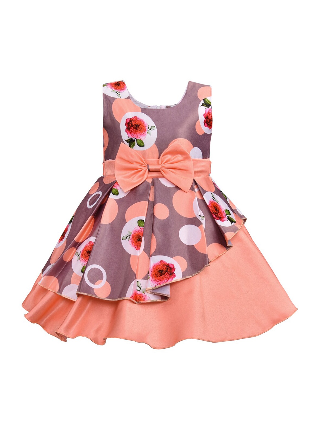Wish Karo Girls Orange Floral Printed Fit and Flare Dress