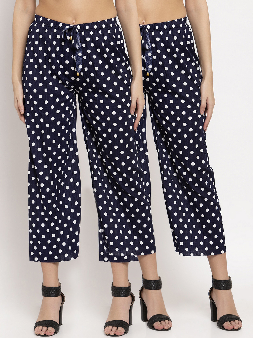 

KLOTTHE Women Pack Of 2 Navy Blue & White Printed Wide Leg Palazzos