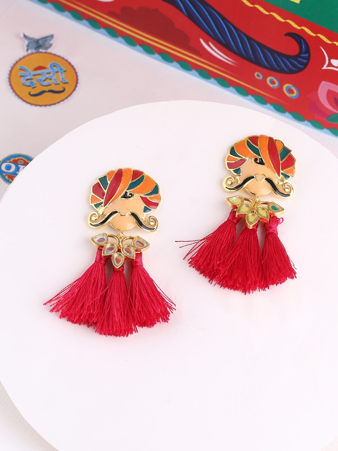 

Voylla Gold-Toned & Red Contemporary Drop Earrings
