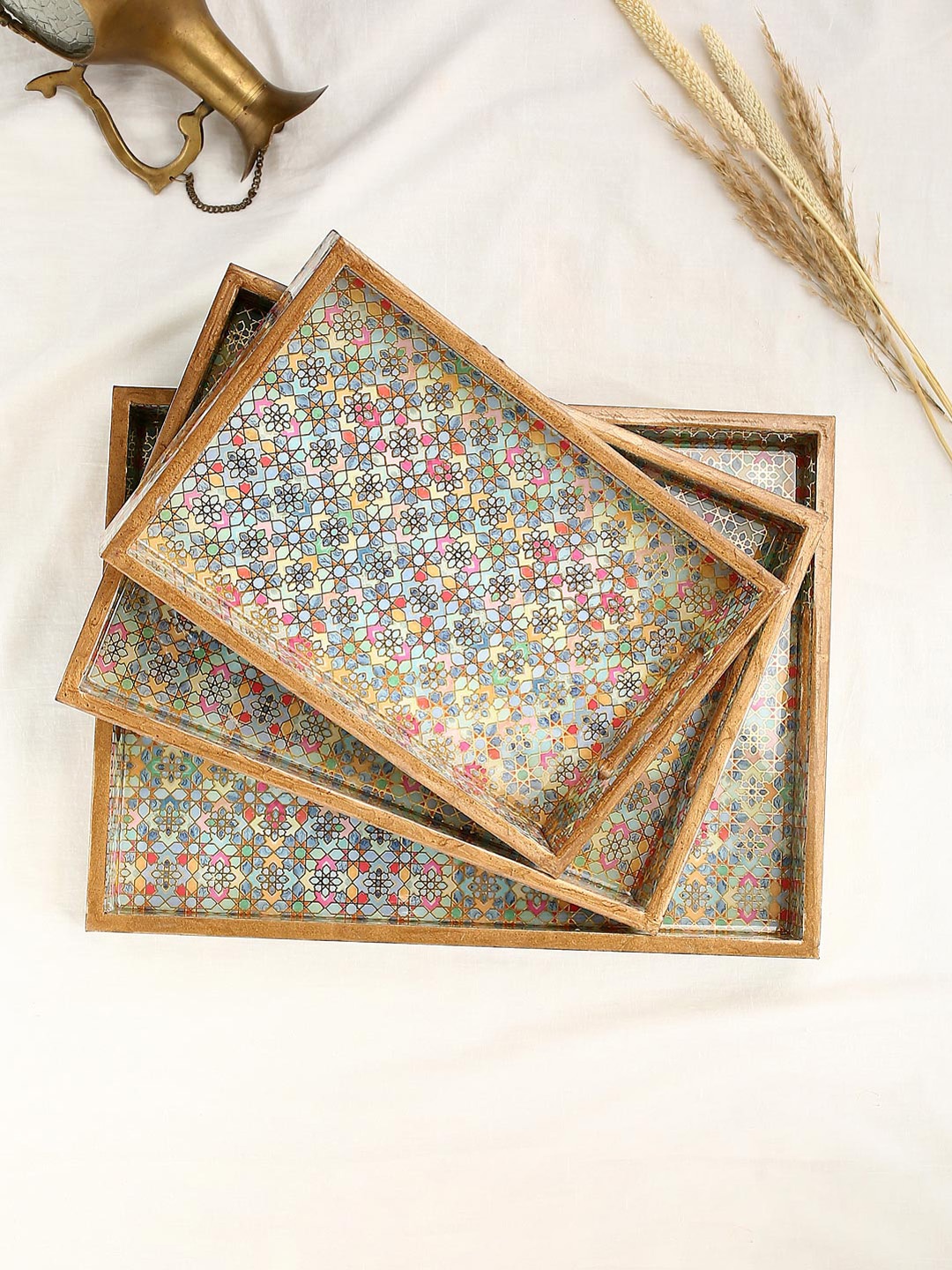 

Tistabene Set Of 3 Multicoloured Printed Indus Trays, Multi