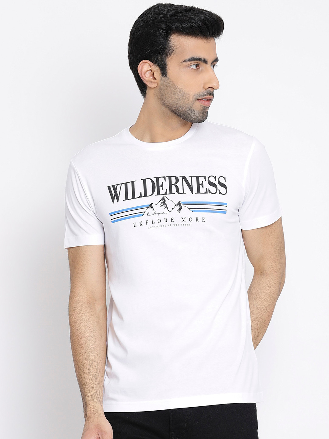 

Red Tape Men White Printed Round Neck Pure Cotton T-shirt
