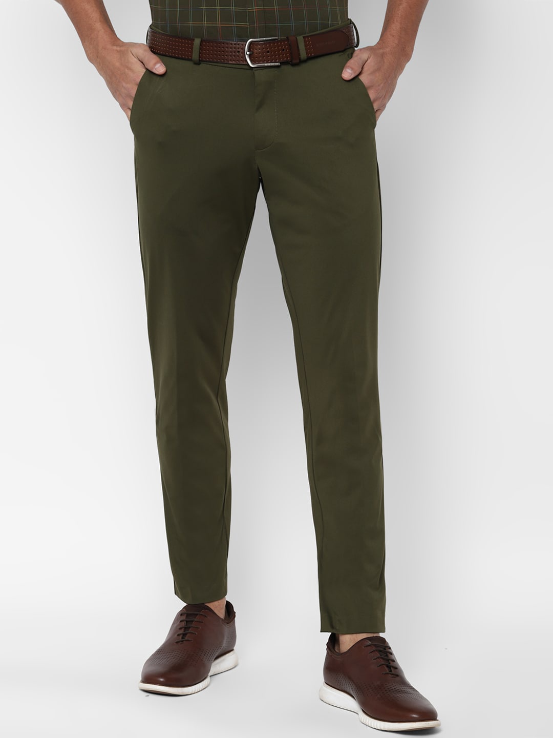 

Allen Solly Men Olive Green Slim Fit Solid Regular Trousers