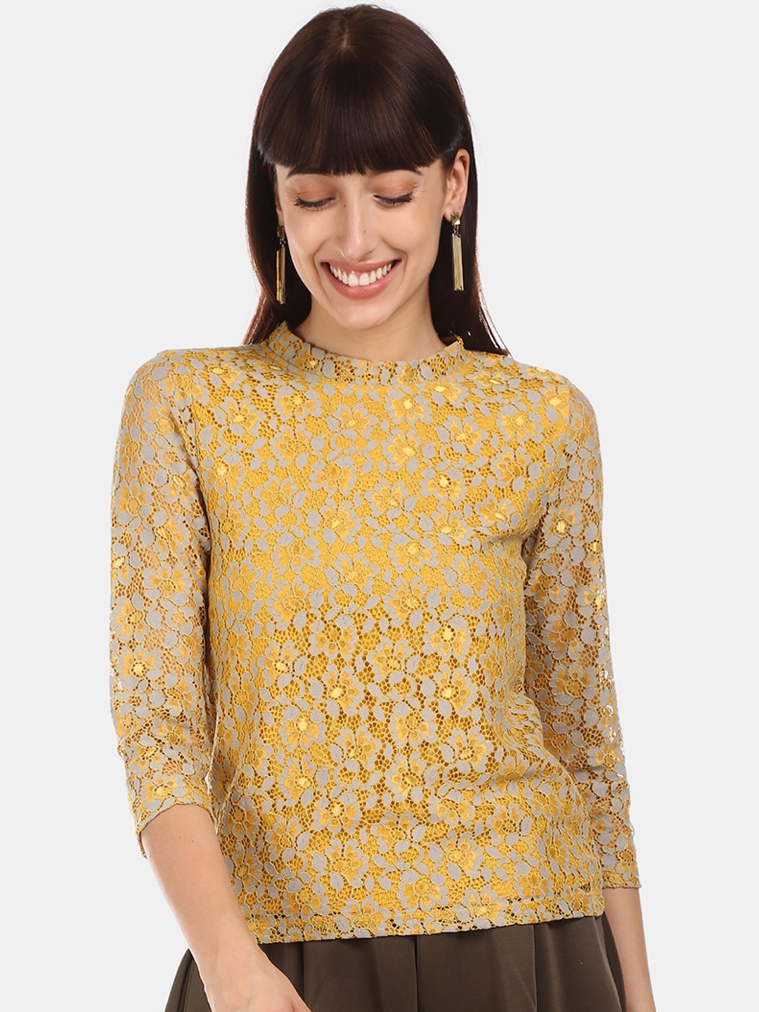 

Sugr Women Yellow Self Design Top