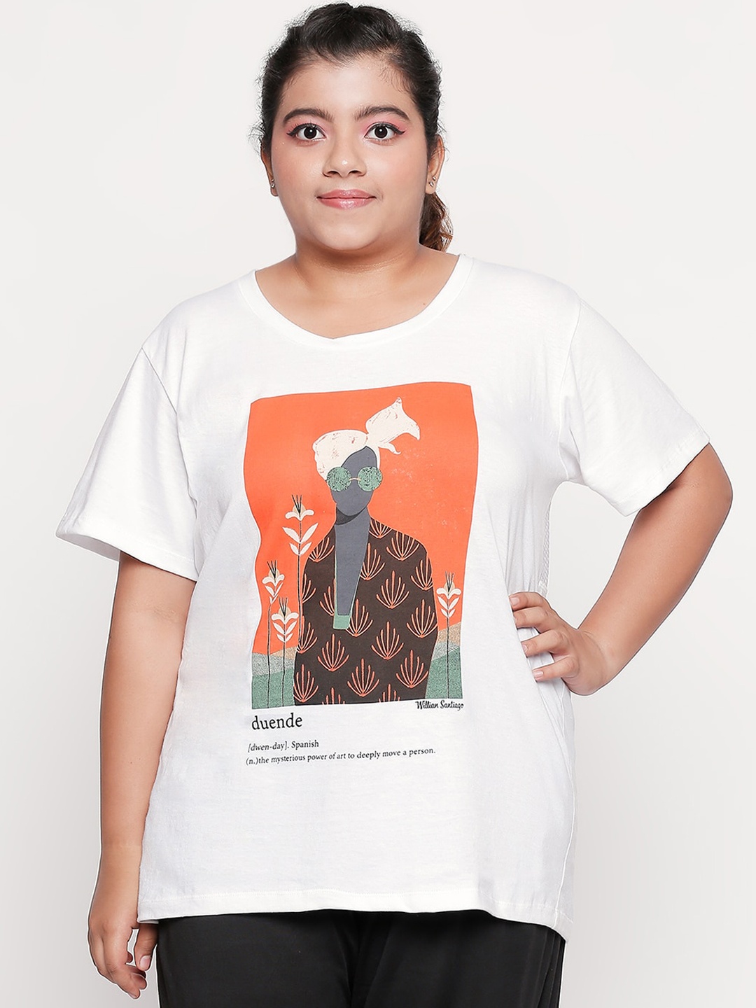 

Tuna London Women White Printed Round Neck T-shirt