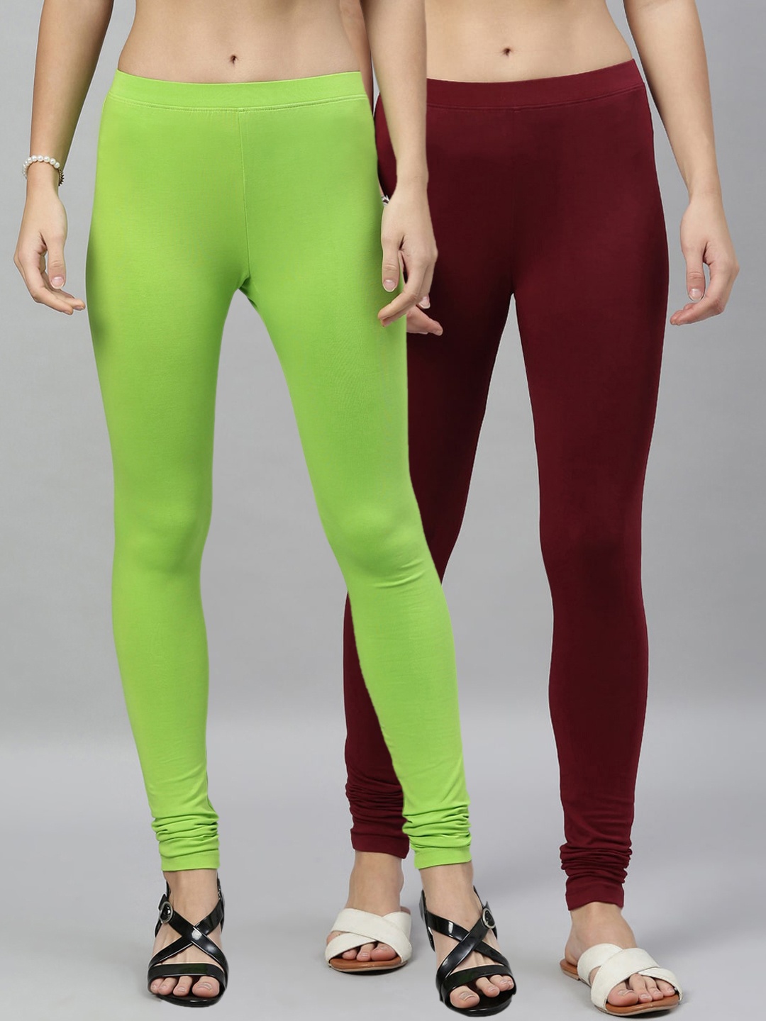 

Kryptic Women Pack Of 2 Solid Churidar-Length Leggings, Maroon