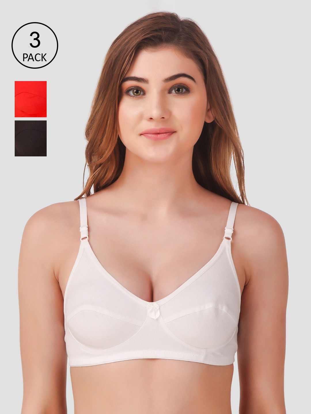 

Fasense Women Pack of 3 Solid Non-Wired Non-Padded Everyday Bras BVCOM012A, Red