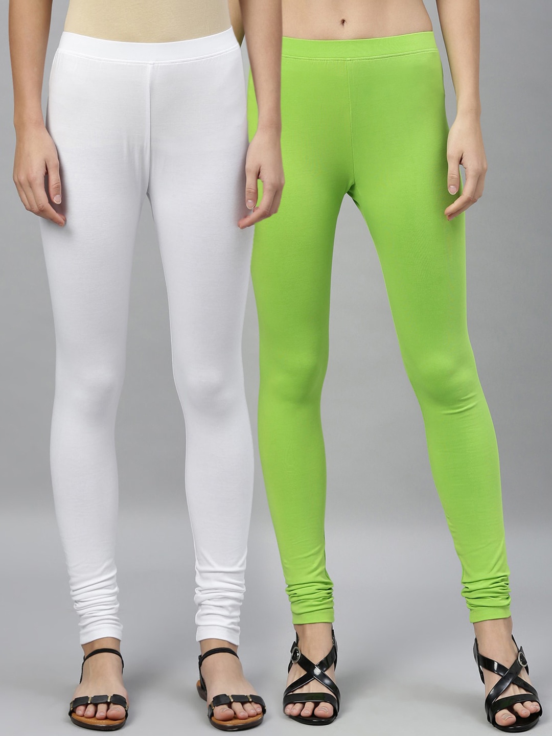 

Kryptic Women Pack Of 2 Solid Churidar-Length Leggings, Lime green