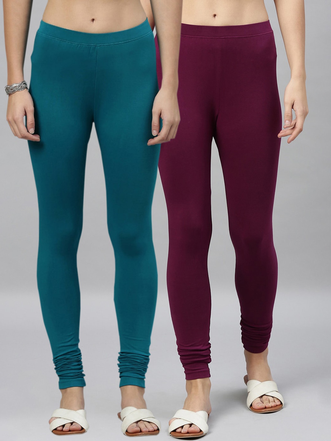 

Kryptic Women Pack Of 2 Solid Churidar-Length Leggings, Green