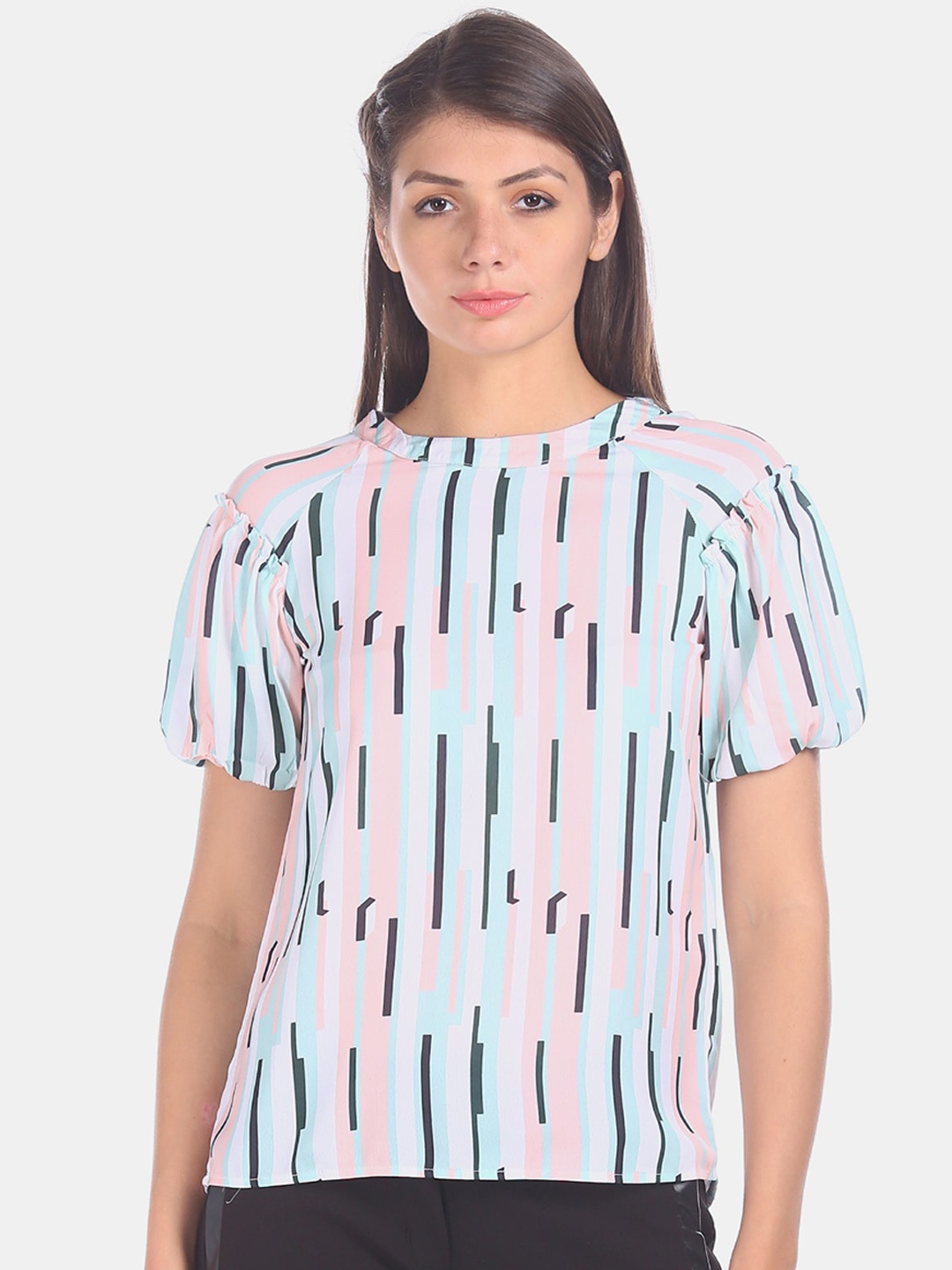 

Sugr Women White & Pink Printed Top