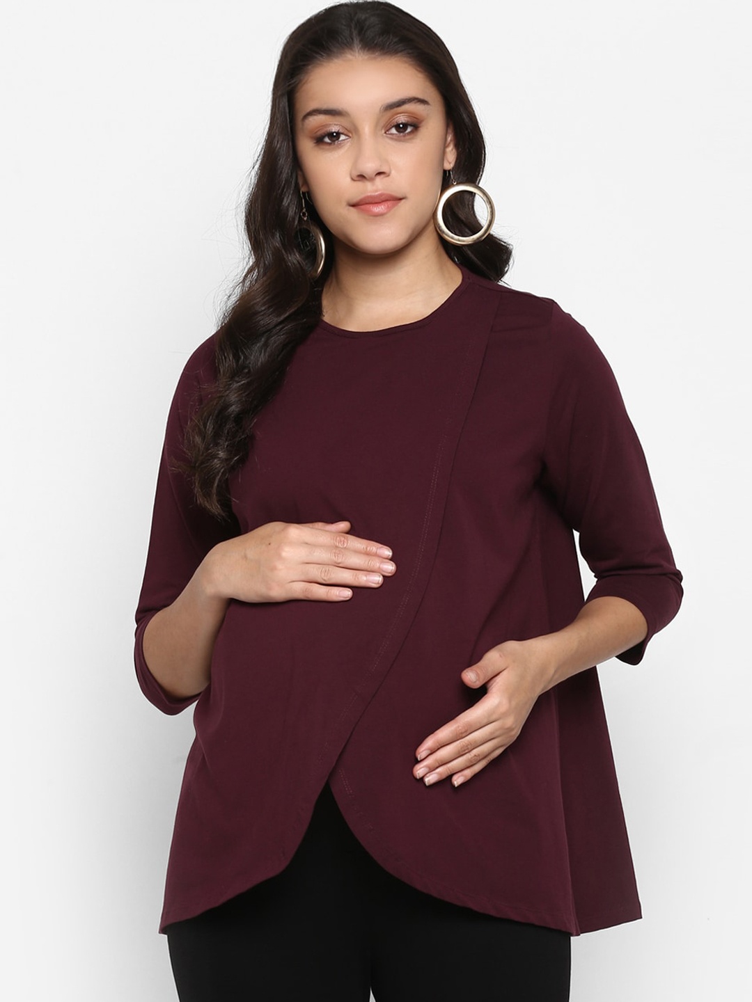 

Momsoon Maternity Women Burgundy Solid Wrap Top