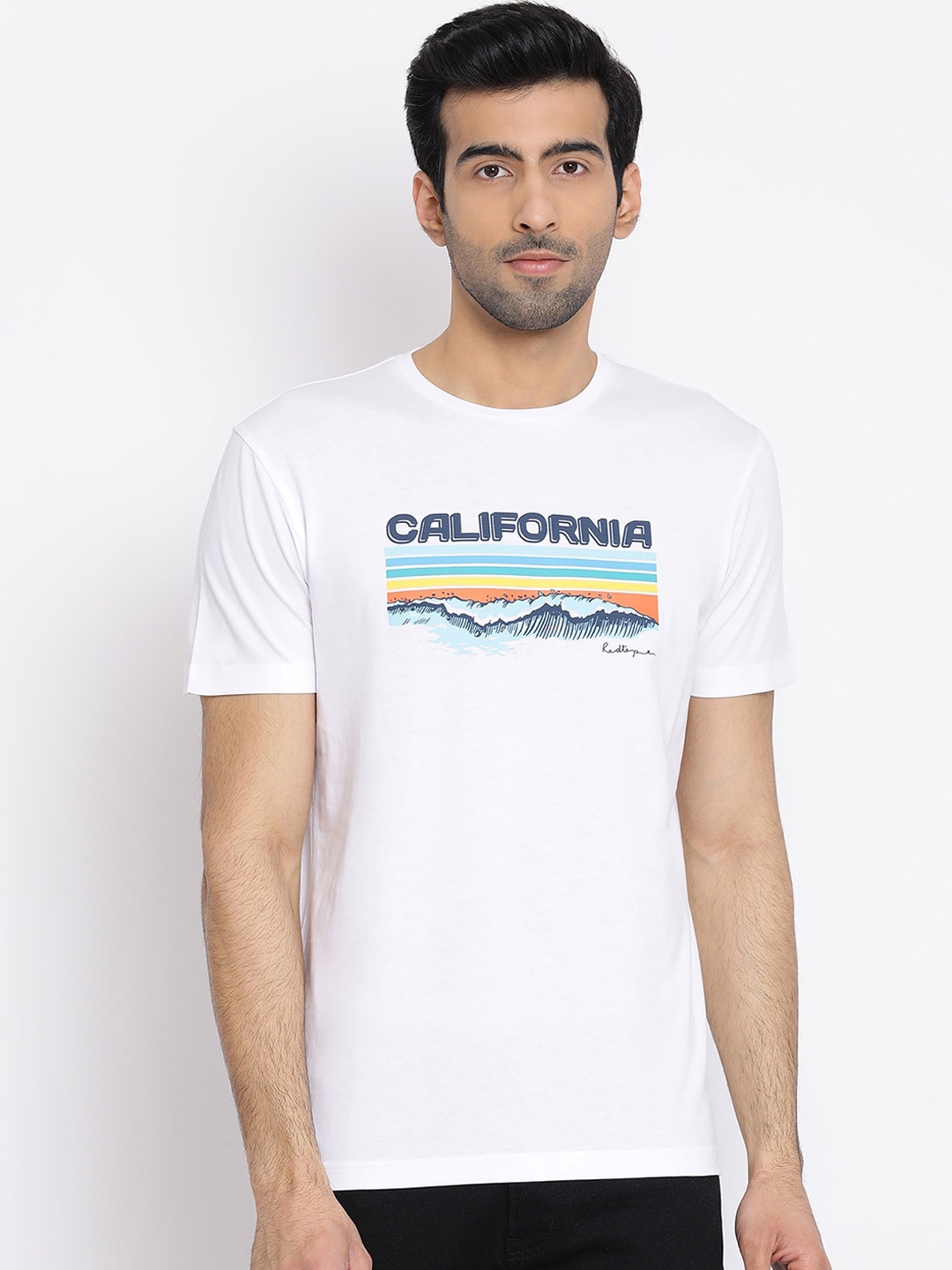 

Red Tape Men White Printed Round Neck T-shirt