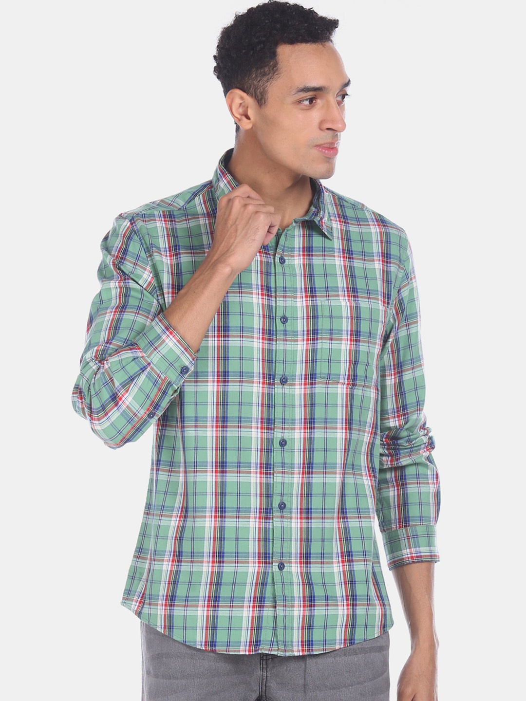 

Ruggers Men Green Regular Fit Checked Casual Shirt