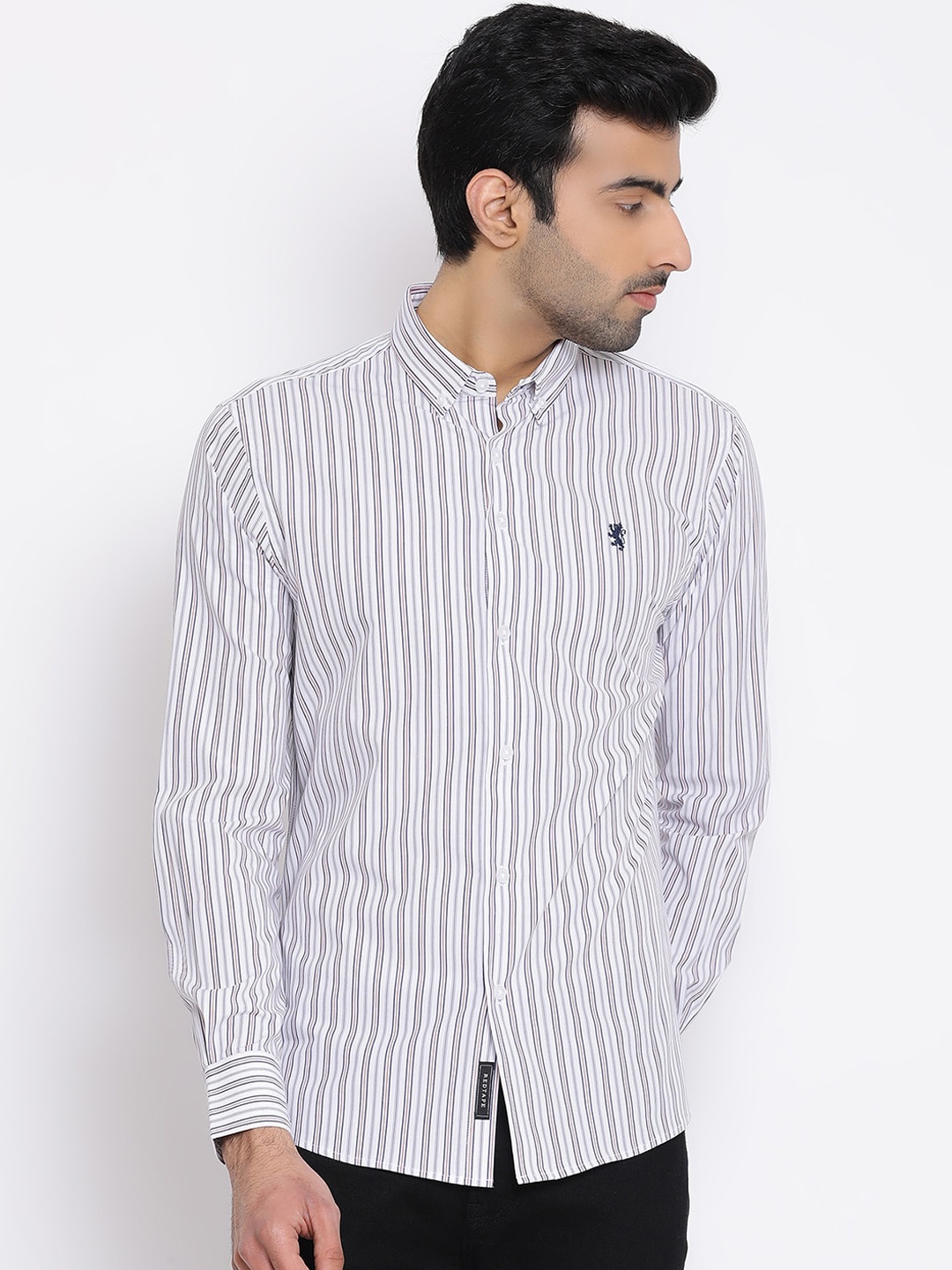 

Red Tape Men White & Blue Regular Fit Striped Casual Shirt