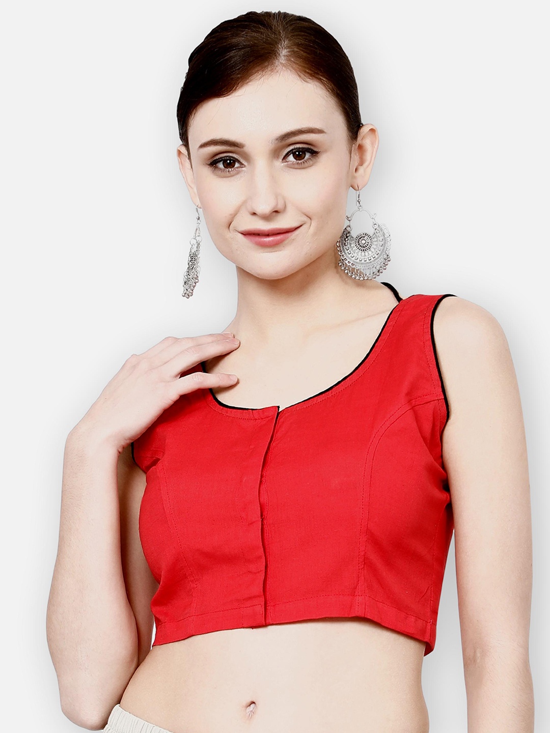 

Molcha Women Red & Black Solid Non-Padded Saree Blouse