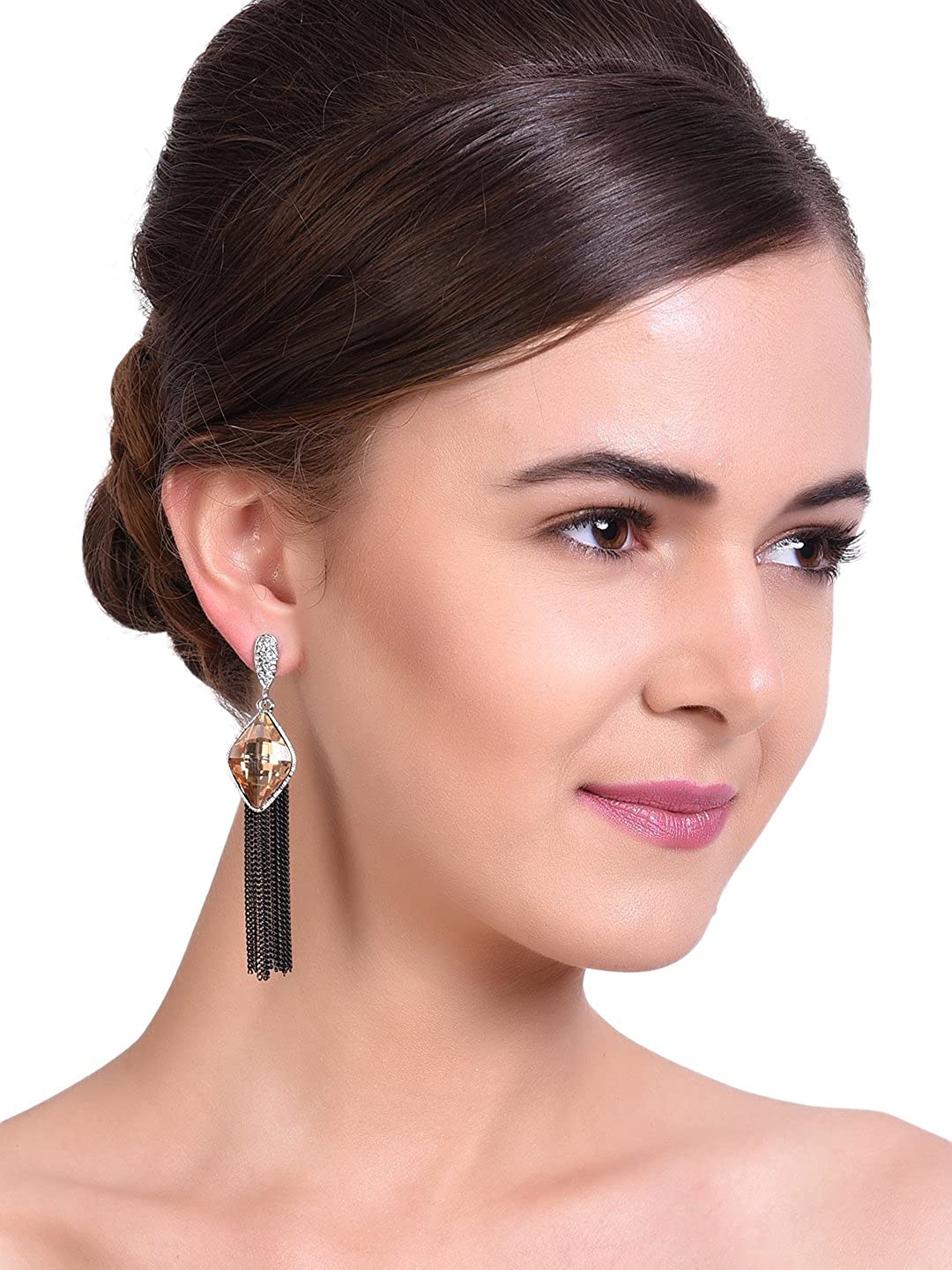 Mali Fionna Gold-Toned & Black Geometric Drop Earrings