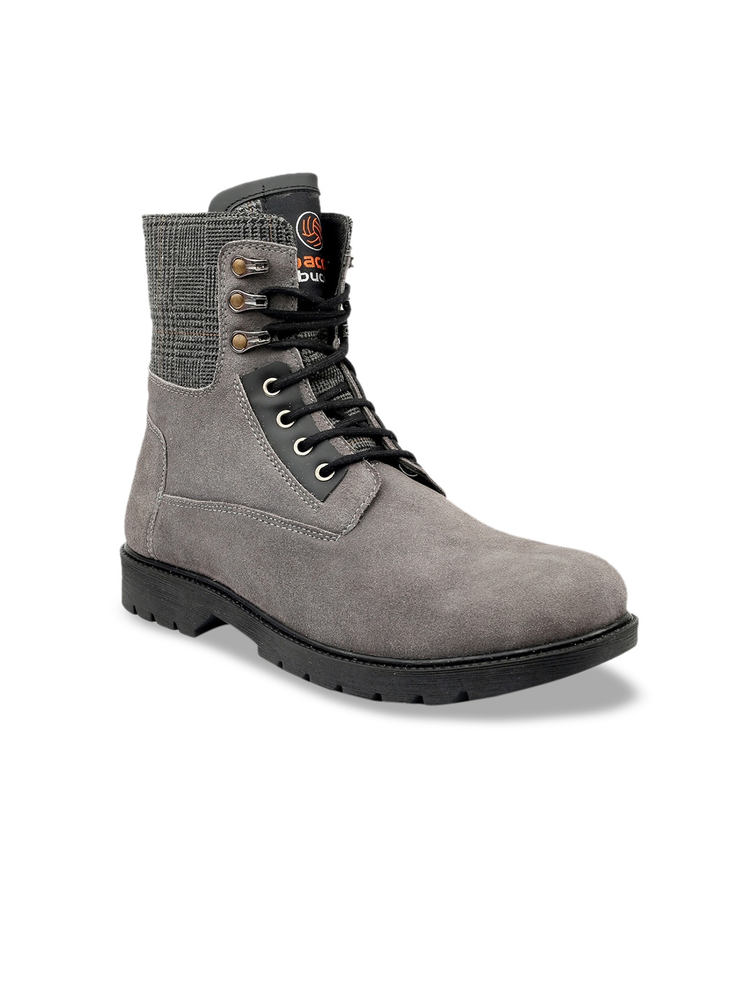 bacca bucci Men Grey Solid Leather Mid-Top Flat Boots