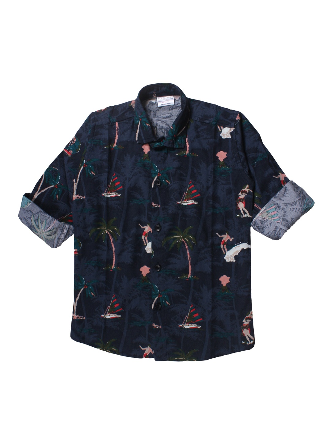 

Polka Tots Boys Navy Blue Regular Fit Printed Casual Shirt
