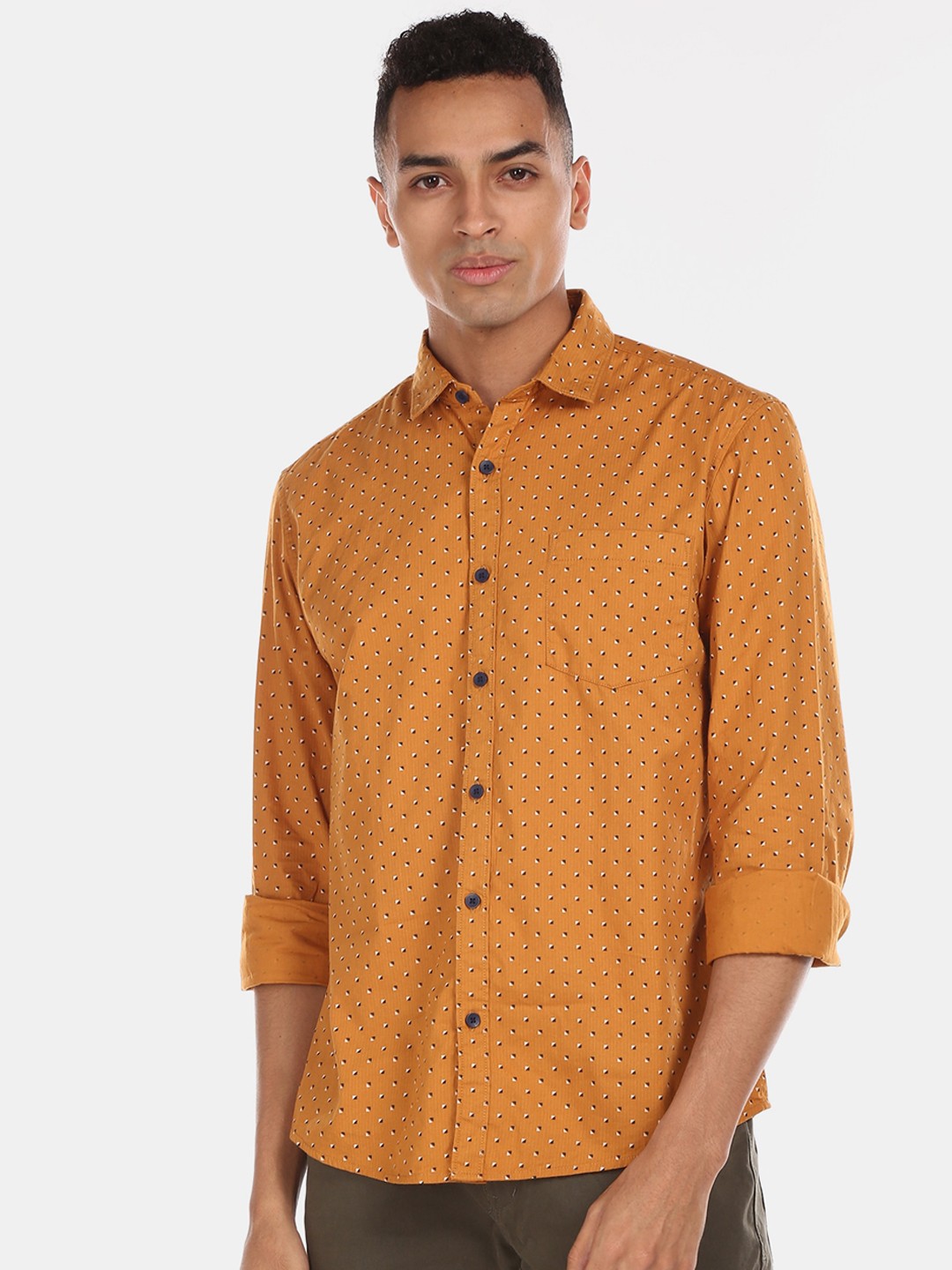 

Ruggers Men Mustard Yellow Regular Fit Printed Casual Shirt