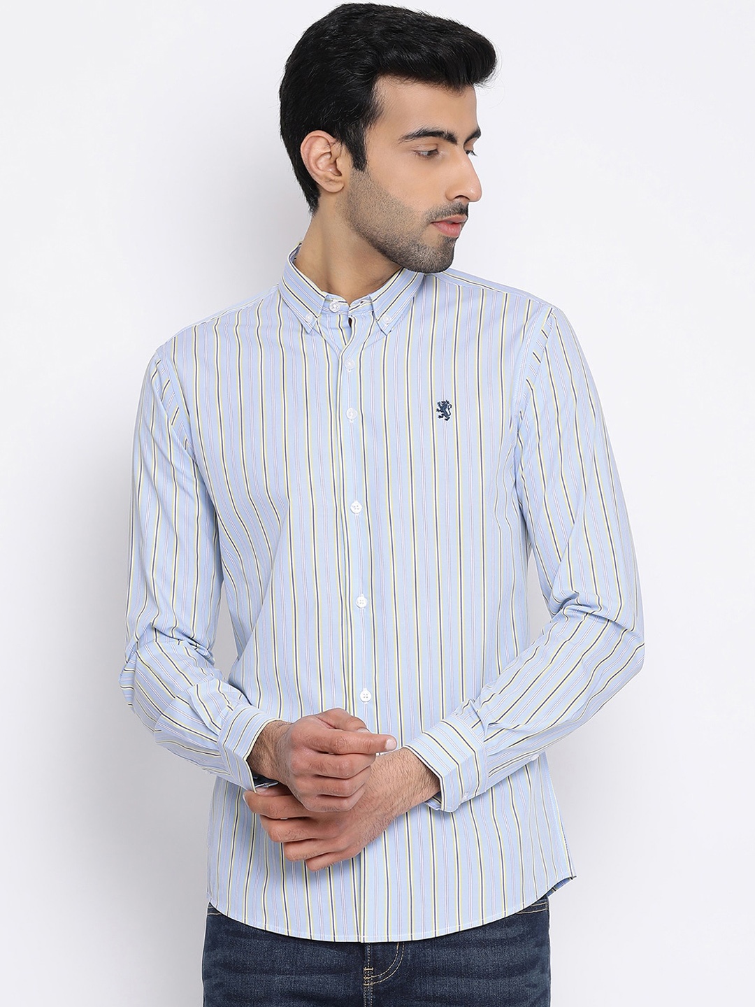

Red Tape Men Blue & Yellow Regular Fit Striped Cotton Casual Shirt
