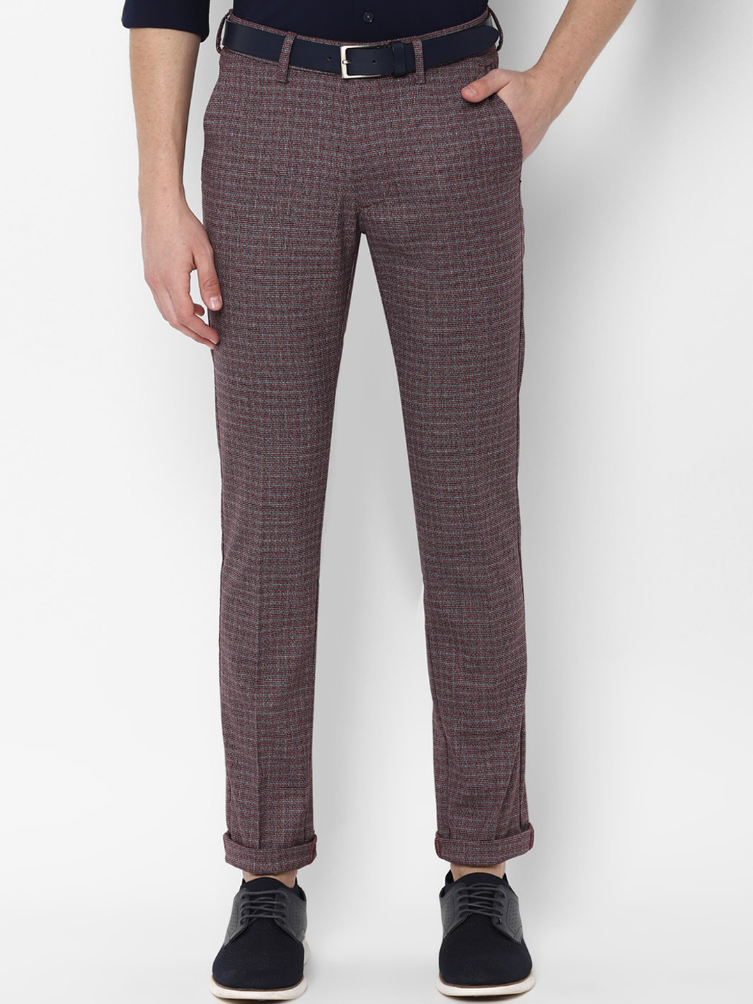 

Allen Solly Men Maroon Slim Fit Checked Regular Trousers