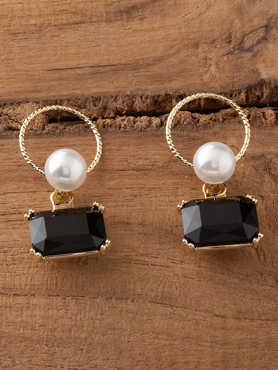 

E2O Black Gold-Plated Handcrafted Contemporary Drop Earrings