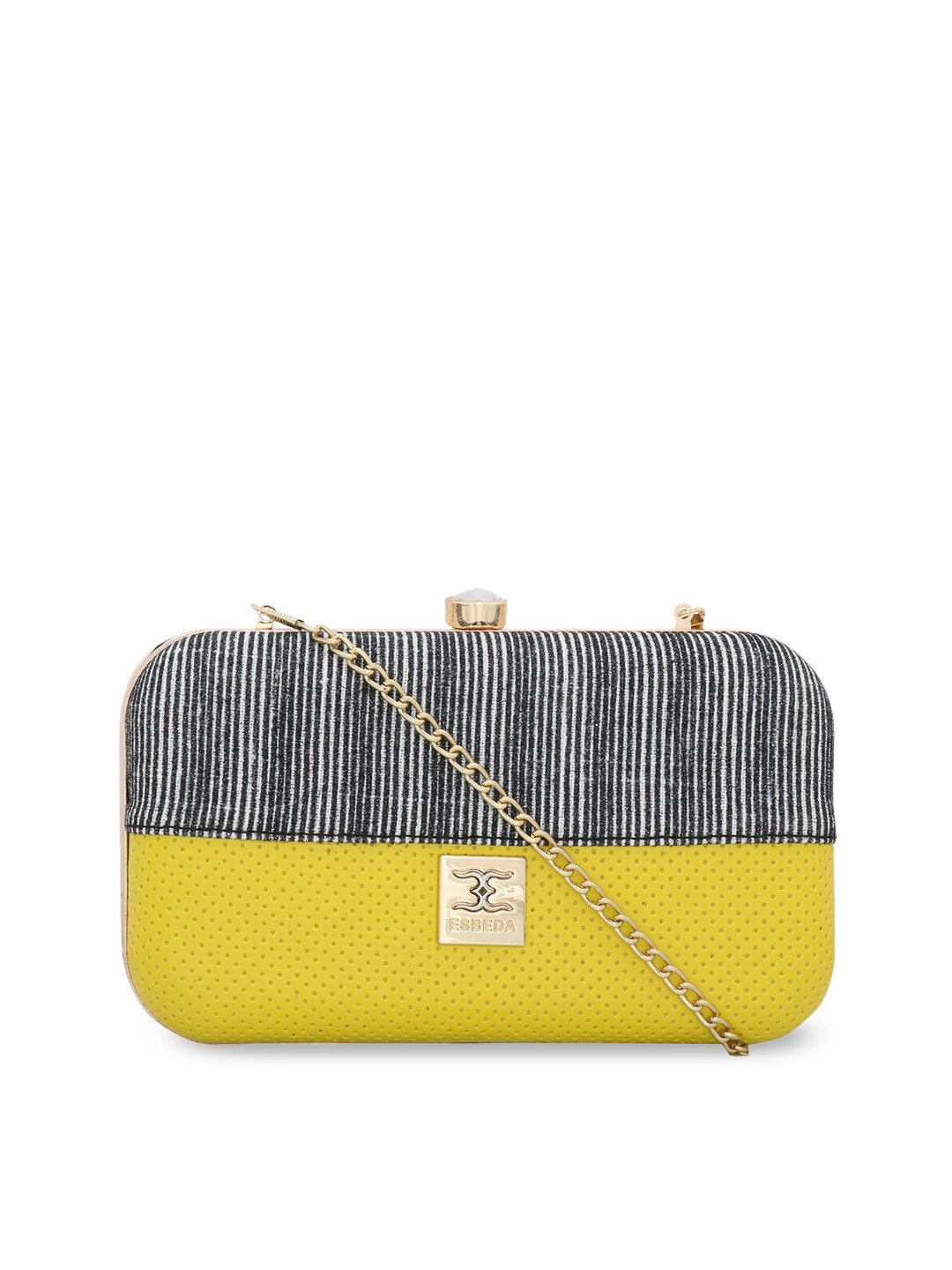 

ESBEDA Women Yellow & Black Colourblocked Glitter Box Clutch