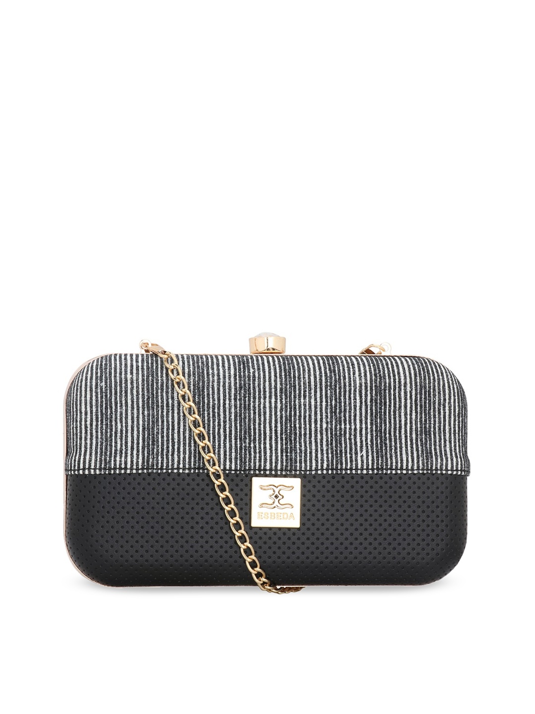 

ESBEDA Women Black Colourblocked Glitter Box Clutch