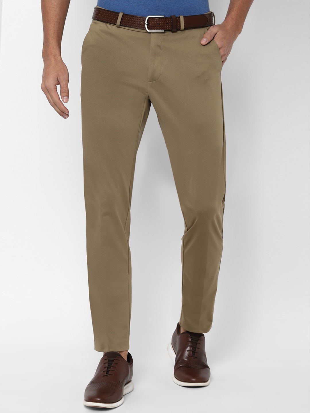 

Allen Solly Men Khaki & Navy Blue Slim Fit Solid Regular Trousers