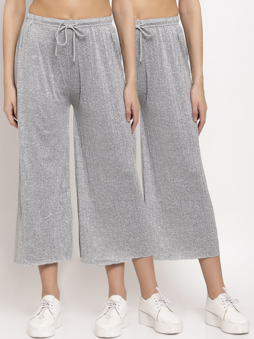 

KLOTTHE Women Grey Solid Wide Leg Palazzos Pack of 2