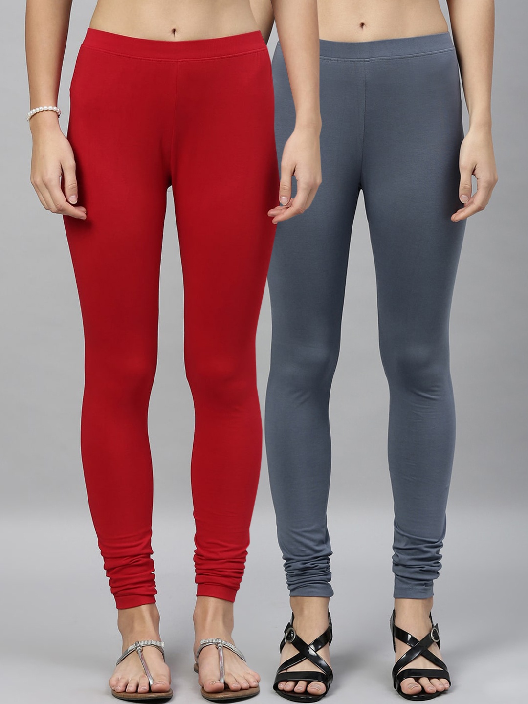 

Kryptic Women Pack Of 2 Solid Churidar-Length Leggings, Red