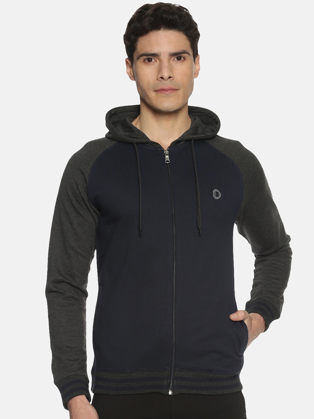 Dollar Men Navy Blue & Charcoal Grey Solid Sweatshirt