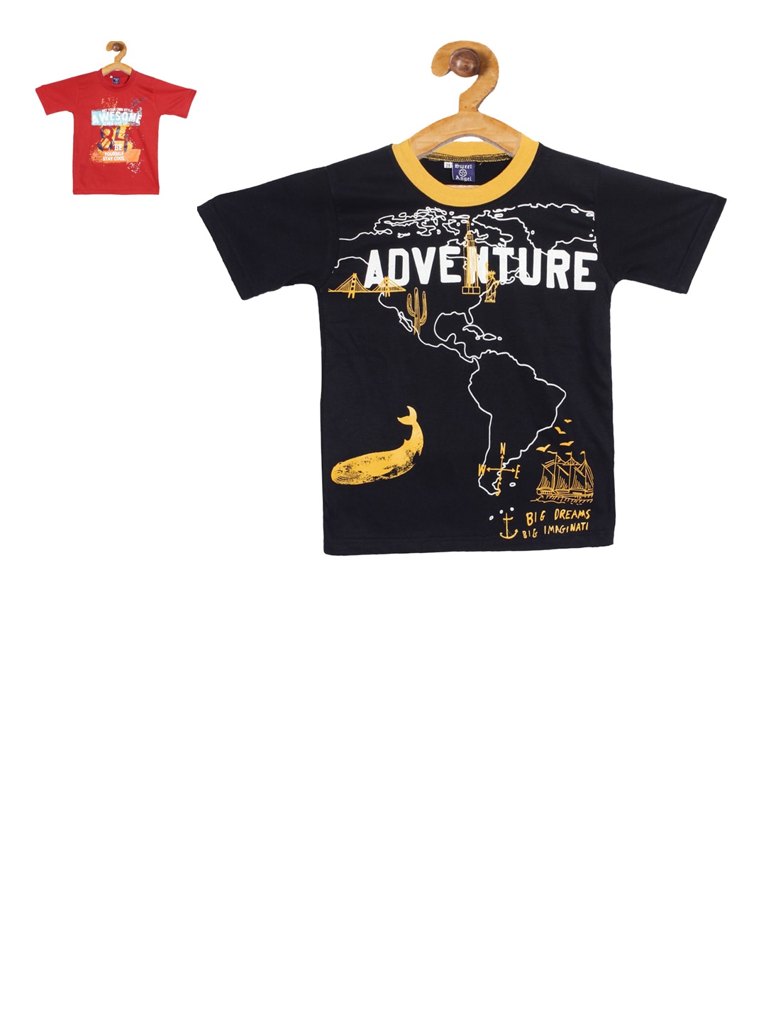 SWEET ANGEL Boys Pack Of 2 Printed Round Neck T-shirt, Navy blue